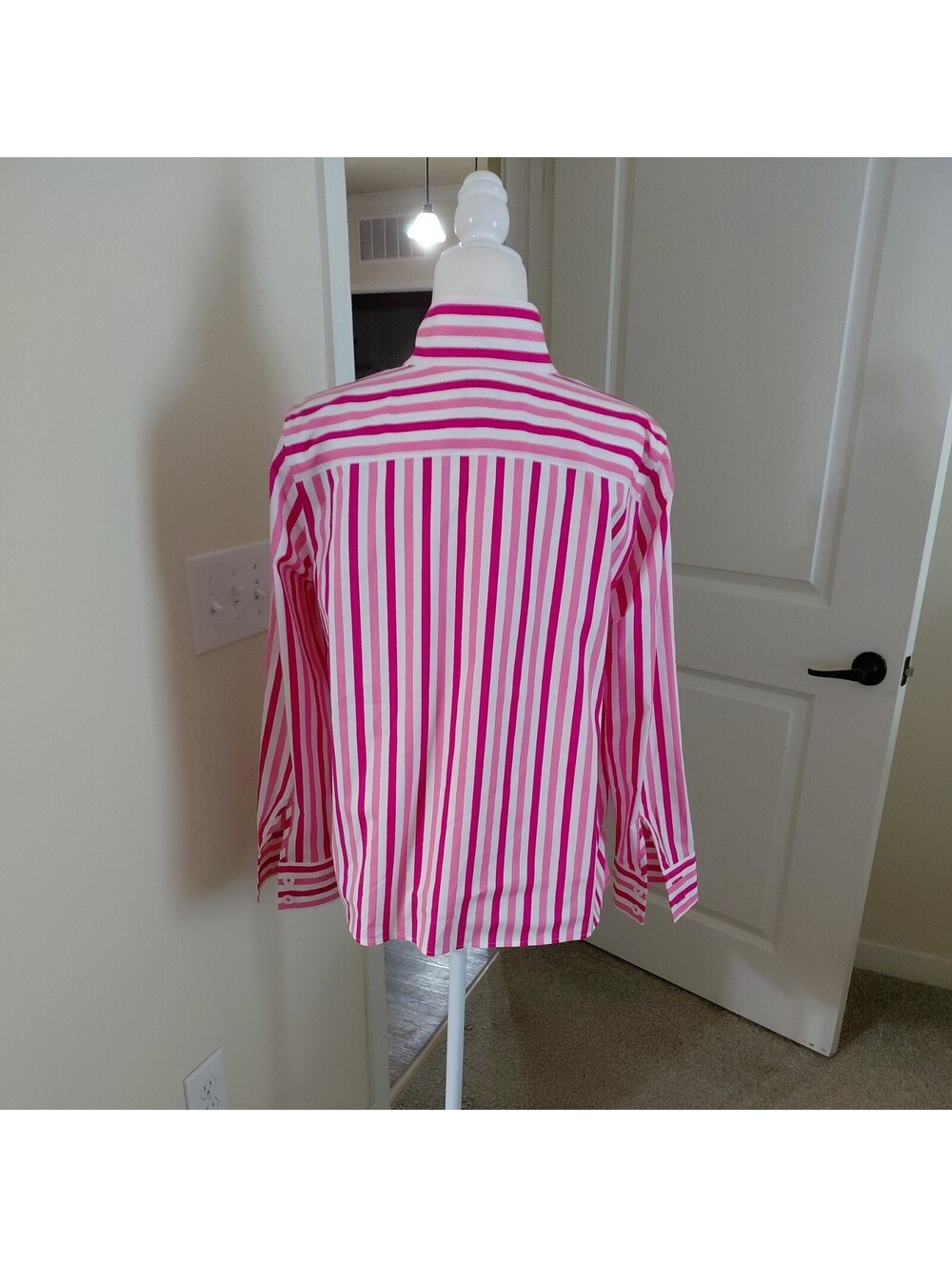 Talbots Womens Pink White Striped Collared Button Front Shirt L Cotton EUC #1050 - Picture 6 of 10